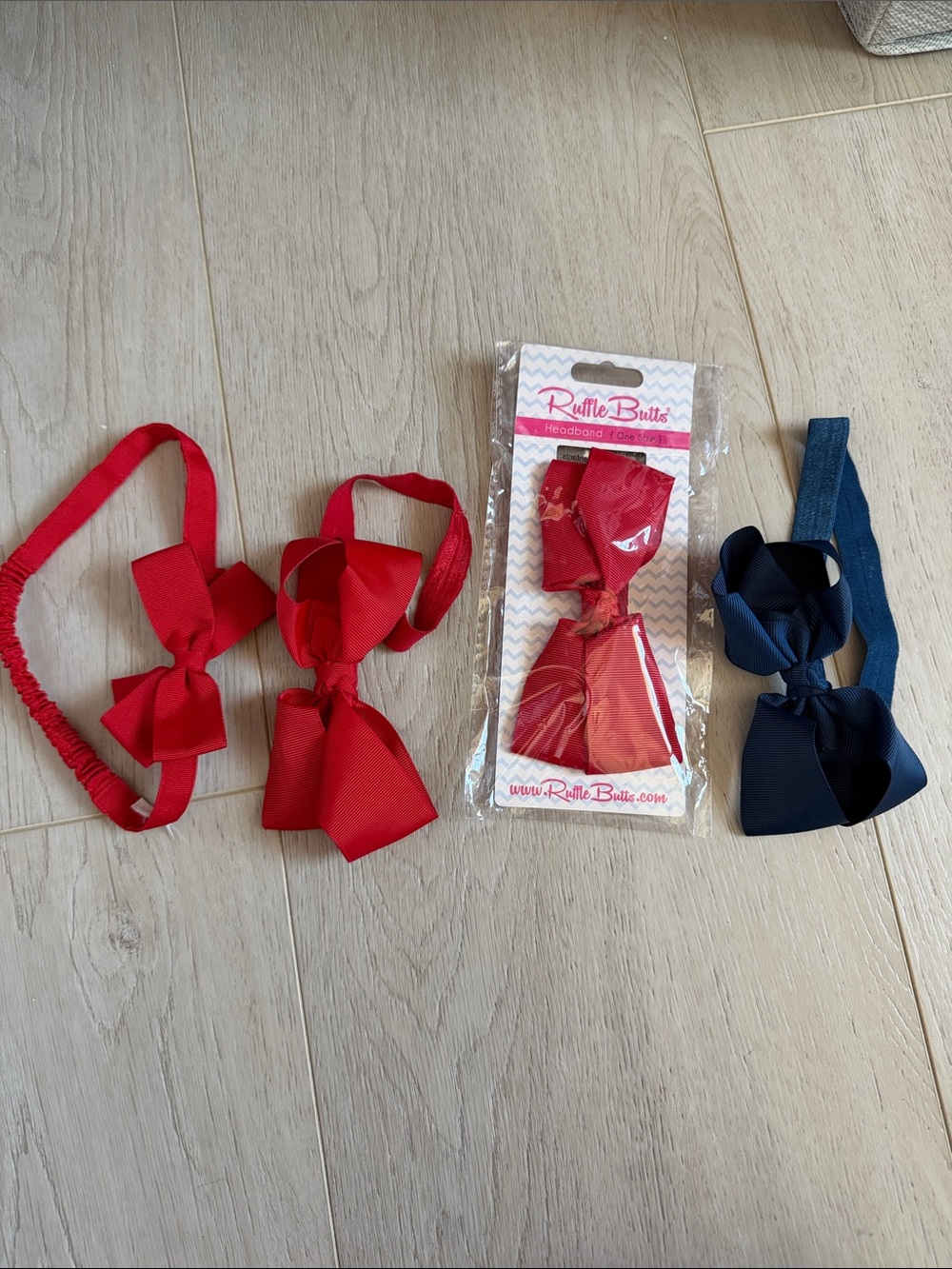 Ruffle Butts Red and Navy Bow Headbands Set